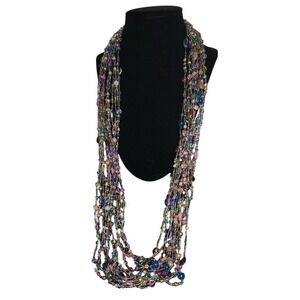 Joan Rivers Multi-Strand Glass Bead  Necklace Colorful Crystal Long Layered